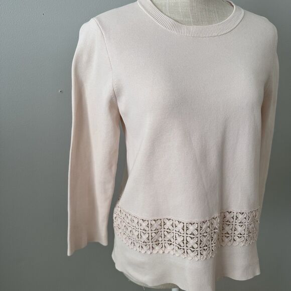 J.Crew Eyelet Light Pink Knitted Pullover‎ Crewneck Sweater Size Small - Picture 3 of 6